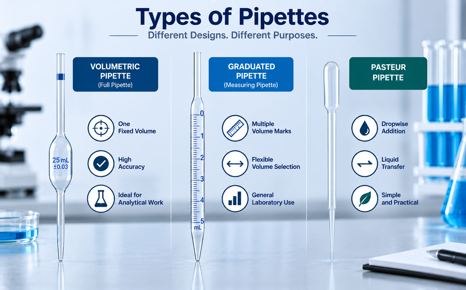Pipet Çeşitleri: Tam, Dereceli ve Pastör Pipet Arasındaki Farklar
